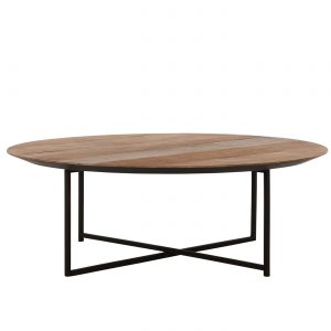 amandari konferenčný stolík cosmo, okrúhly príručný drevený stolík, konferenčný stolík, teakový konferenčný stolík, masívny drevený konferenčný stolík, stolík s masívnou drevenou doskou, drevený stolík so železnými nohami, stôl z recyklovaného teaku, nábytok s príbehom, moderný teakový stolík